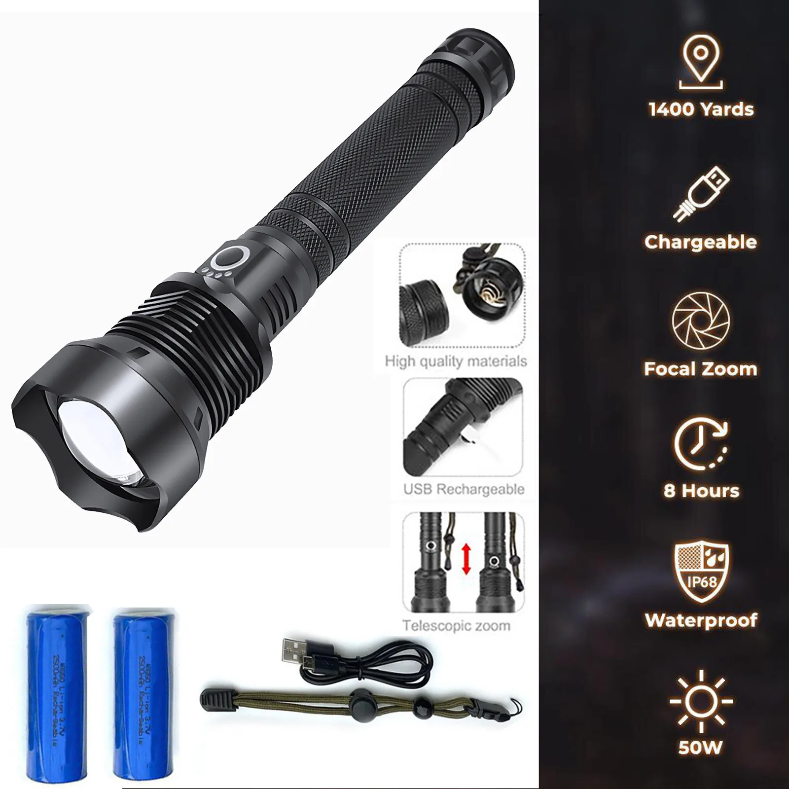 Светодиодный фонарик P70 3 режима перезаряжаемый высокомощный - Цена: 2740.47