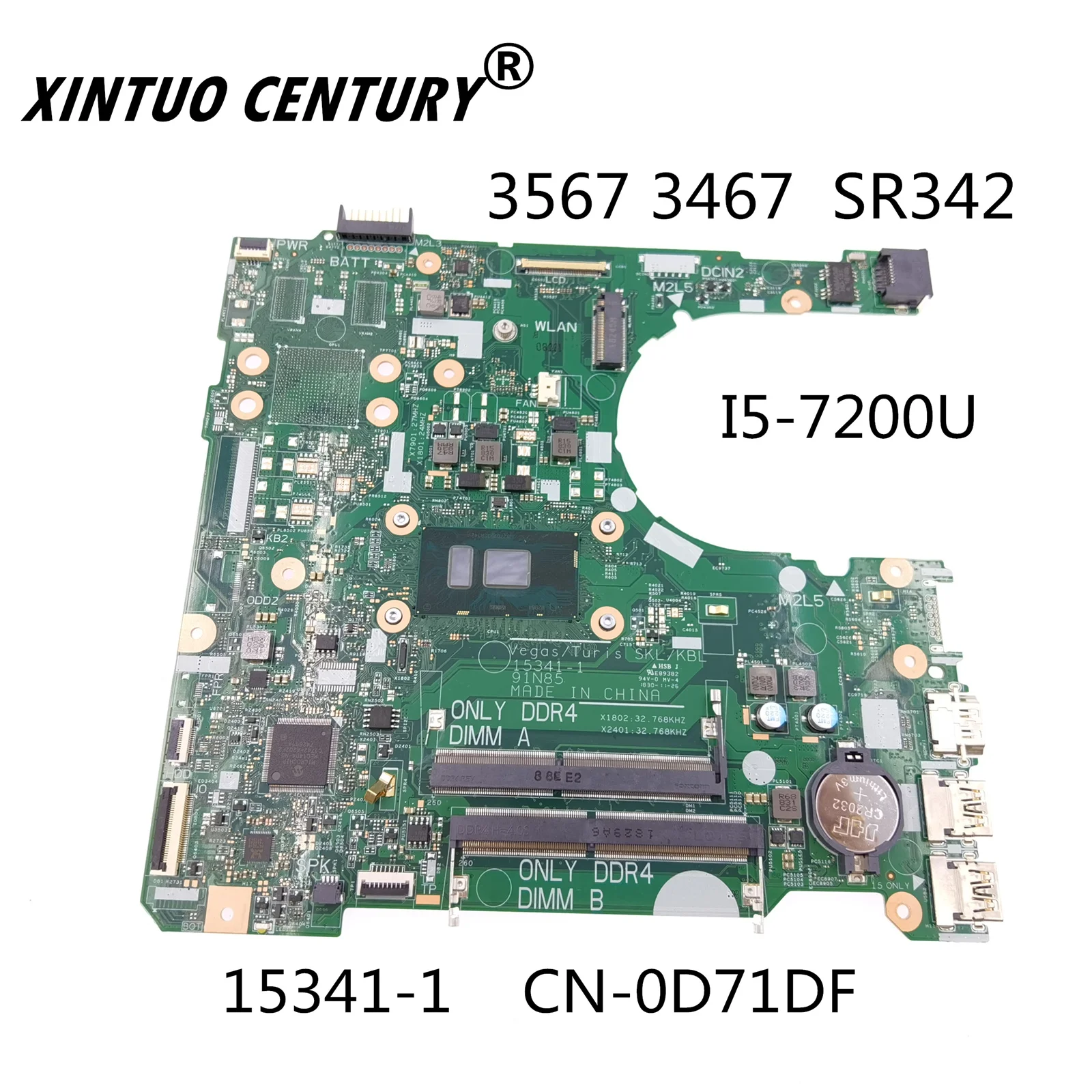 

CN-0D71DF 0D71DF D71DF DDR4 15341-1 For DELL Inspiron 3567 Laptop Motherboard With SR342 i5-7200u 91N85 MB 100% fully tested