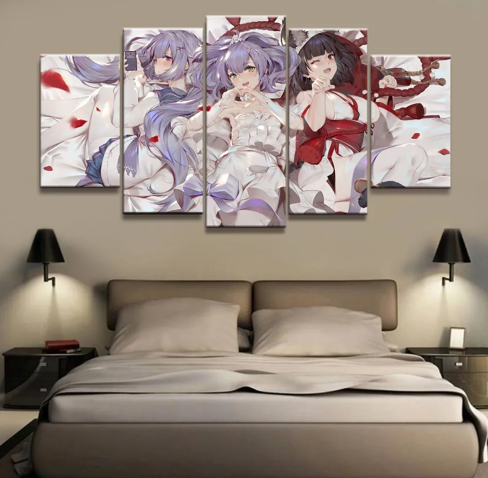 

Wall Art Home Decor Canvas 5 Pcs Painting Modern Animation Akagi Azur Lane Picture Hd Print Cartoon Modular Poster Living Room