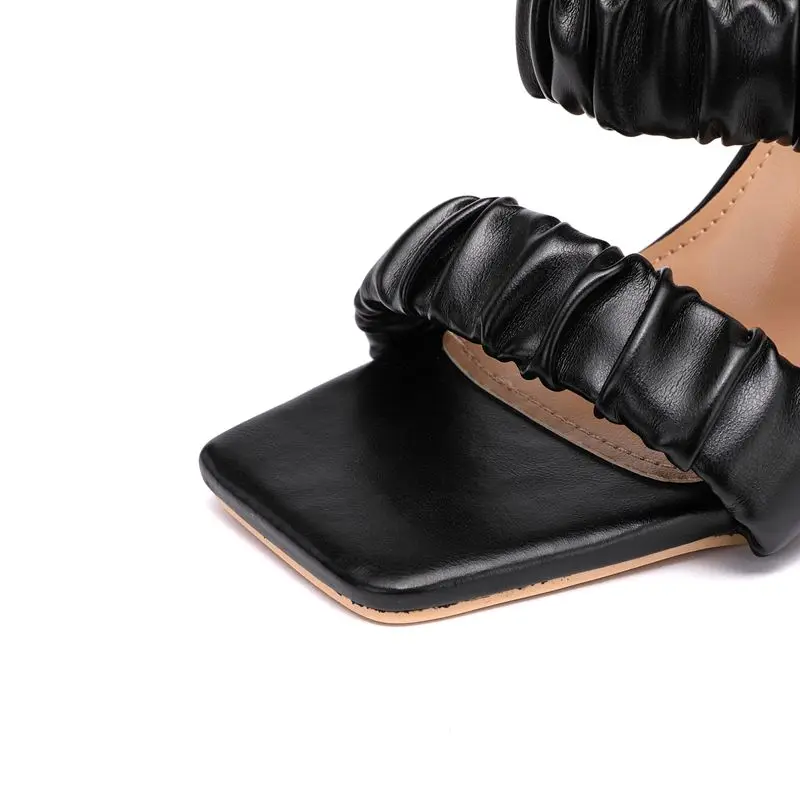 

2021 Sexy Mules Shoes Women Square Heel Slippers Women Summer High Heels Square Toe Sandals Slides Ladies Shoes White BlackNude