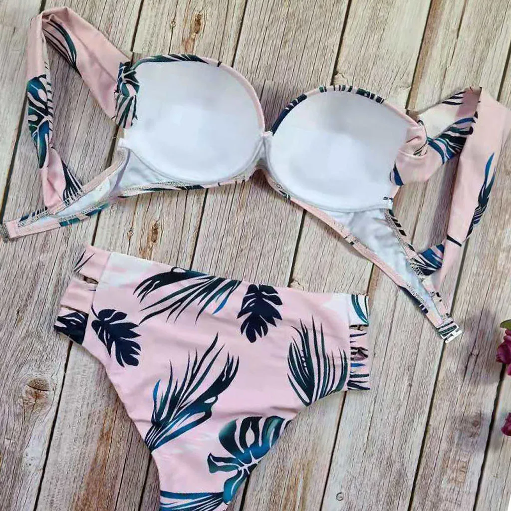 

Vitality Sexy Bikinis Solid Push Up Bikini Women Leaves Print Bikini Push-Up Pad Swimwear Bathing Beachwear Set 2021 NEW