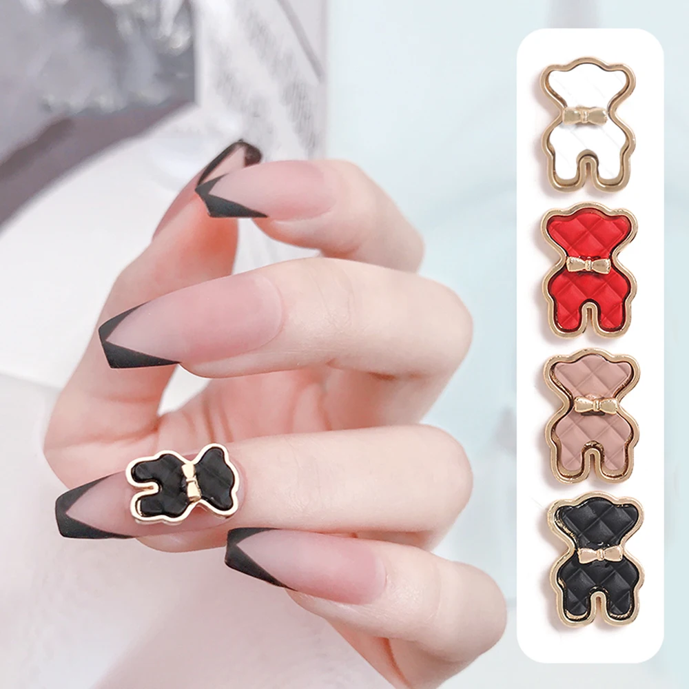 

Alloy Cute Plaid Bow Tie Bear Manicure Jewelry Nail Drill 3D Bear Nail Decorations DIY Nail Art Nail Art Accessories