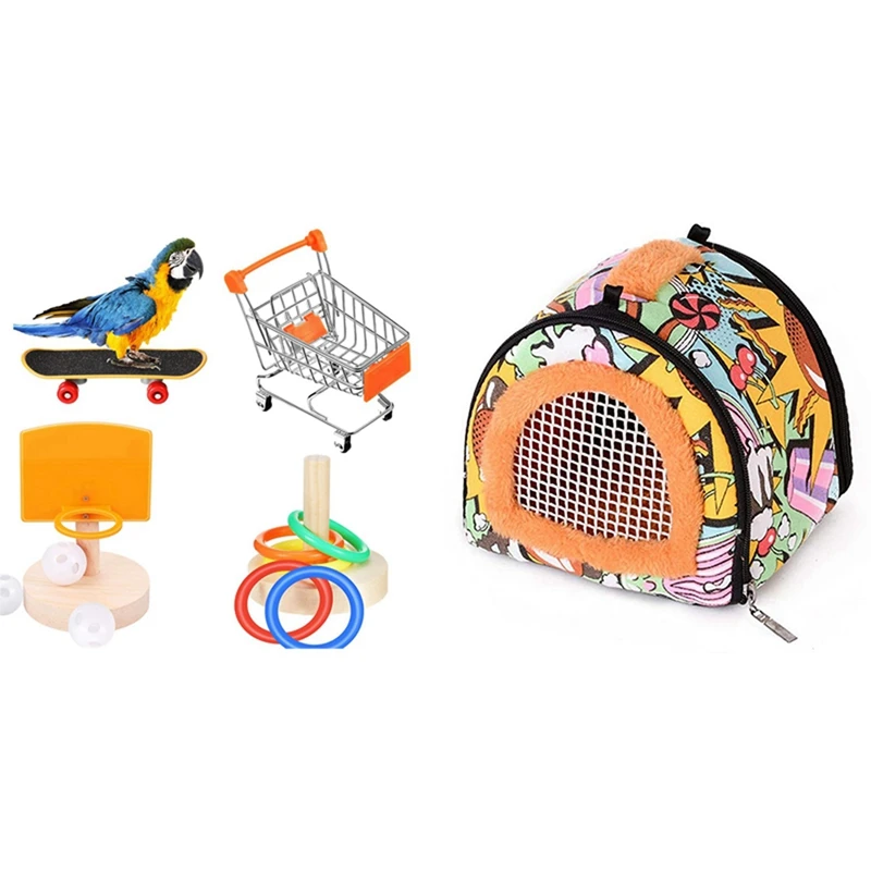 

4 шт Птица обучающая игрушка набор & 1 шт. переноска для хомяков сумка