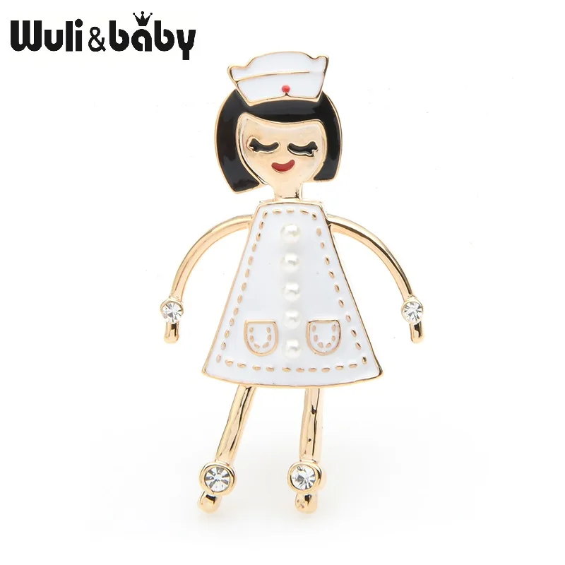 Wuli&baby, белый, розовый, медсестры, броши для женщин, сплав, эмаль, доктор, больница, индивидуальный стиль, брошь для вечеринки, булавки, подарки