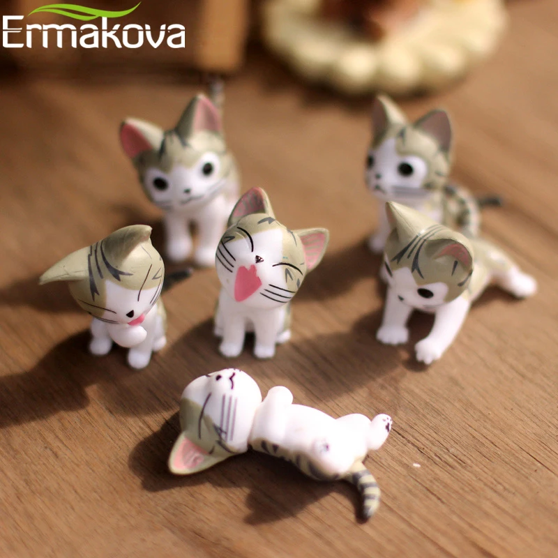 ERMAKOVA 6 шт./партия фигурка кота маленькая статуя милая животного мультяшная
