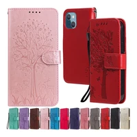 embossing tree card slot wallet flip case for iphone 6 s 6s 7 8 plus 12 mini 13 pro max se 2020 phone book cover bag etui coque