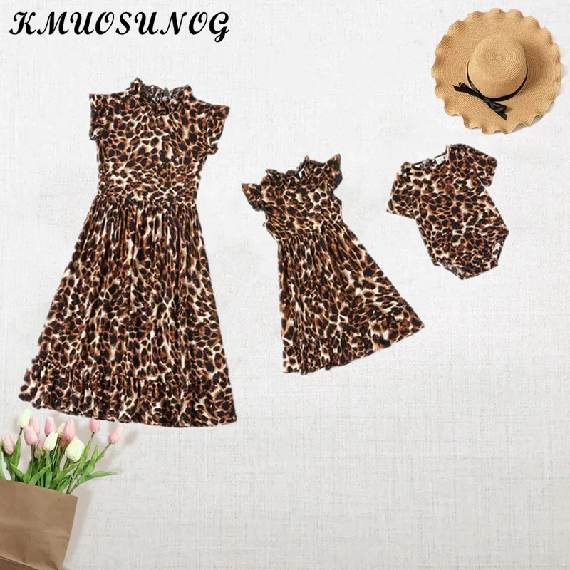 

Mom And Daughter Matching Dress Summer Leopard Flying Sleeve Dress For Mommy And Me Clothes Baby Girl Romper Family Look