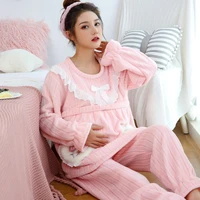 2pcs breastfeeding pajamas flannel fabric thickened confinement clothing winter maternity clothes postpartum nursing sleepwear