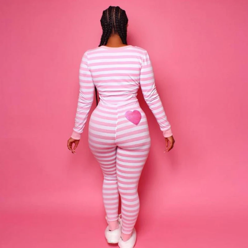 

Christmas Onesis Women Button Neck Homewear Slim Sleepwear Jumpsuit Rompers Christmas Long Sleeve Leotard Nightwear Xmas Onsies