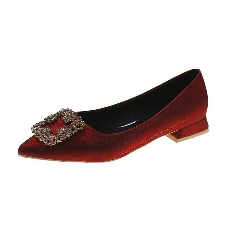 

Pointed Toe Shoes Woman Flats Shallow Mouth Low Heels Buckle Modis Elegant Casual Female Sneakers Dress Summer New 2021 On Heels