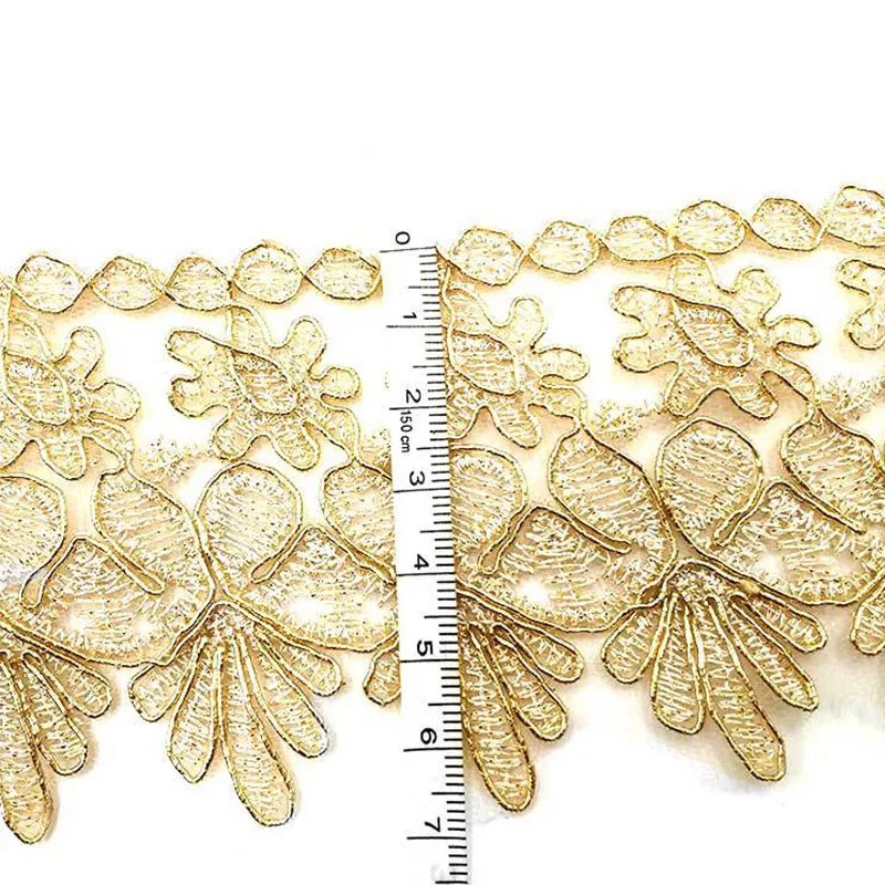 7 ярдов Высокое качество Красивое золотое кружево ткань лента для аппликации