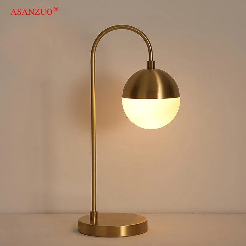 

Modern Brass Table Lamp Minimalist bedroom bedside electroplating/copper table lamp Living Room Hotel Decor Lighting Fixtures