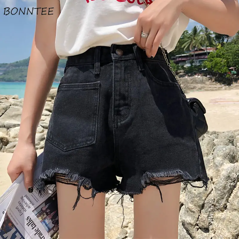 

Shorts Women High Waist Denim Wide Leg Slim Korean Retro Fur-line New Design Vintage Summer Short Novelty Pocket Womens Harajuku