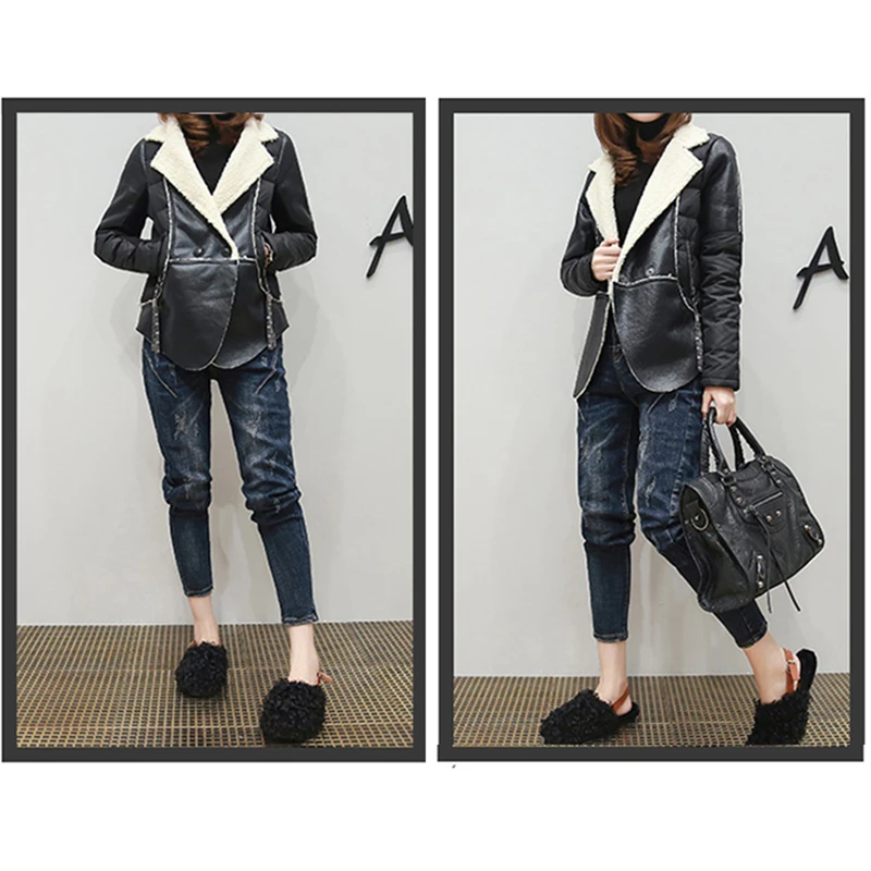 

Women Short Cashmere Jackets Black Long Sleeve Coats Cotton Parkas Lambswool Overcoat Locomotive Single Button S-2XL Winter Warm