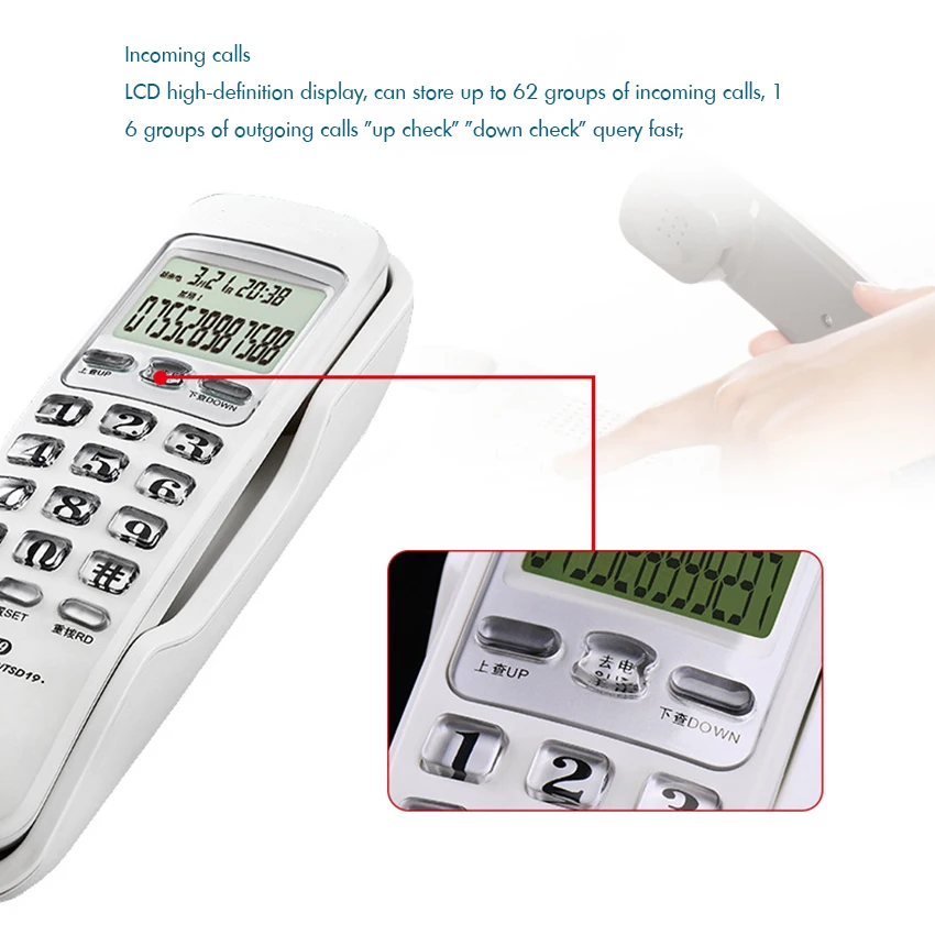 trimline corded phone with caller id redial lcd display desk wall hanging phone telephone big buttom for home hotel office free global shipping