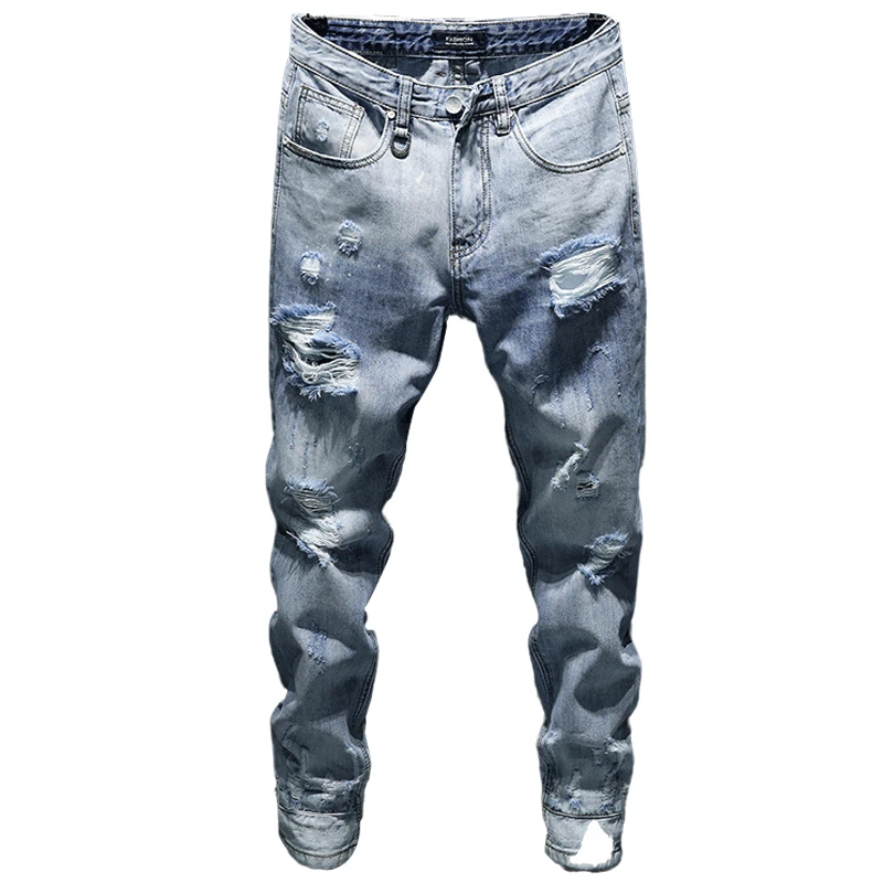 

Luren Trendy Brand Hole Jeans Ankle-tied Men's Youth Pants Boy Korean Style Trendy Scrape Trendy Men's Slim-fitting Jeans