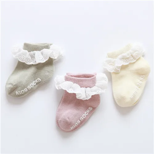 lace 3 пар/лот, носки для новорожденных с крыльями, Нескользящие Детские носки для девочек, хлопковые носки для маленьких девочек, 3M, 6, 9, 12, 18, 24 месяцев - Цвет: lace