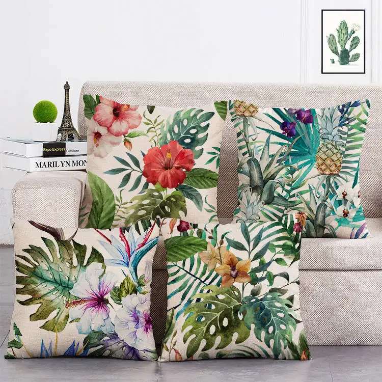

Linen Cushion Cover Tropical Plant Fruit Pillow Cover Throw Pillow Floral Cushion Cover Decoration for Sofa Home T255