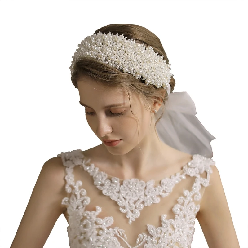 

Bridal Pearl Headband Bendable Shiny Hair Accessory for Graduation Engagement