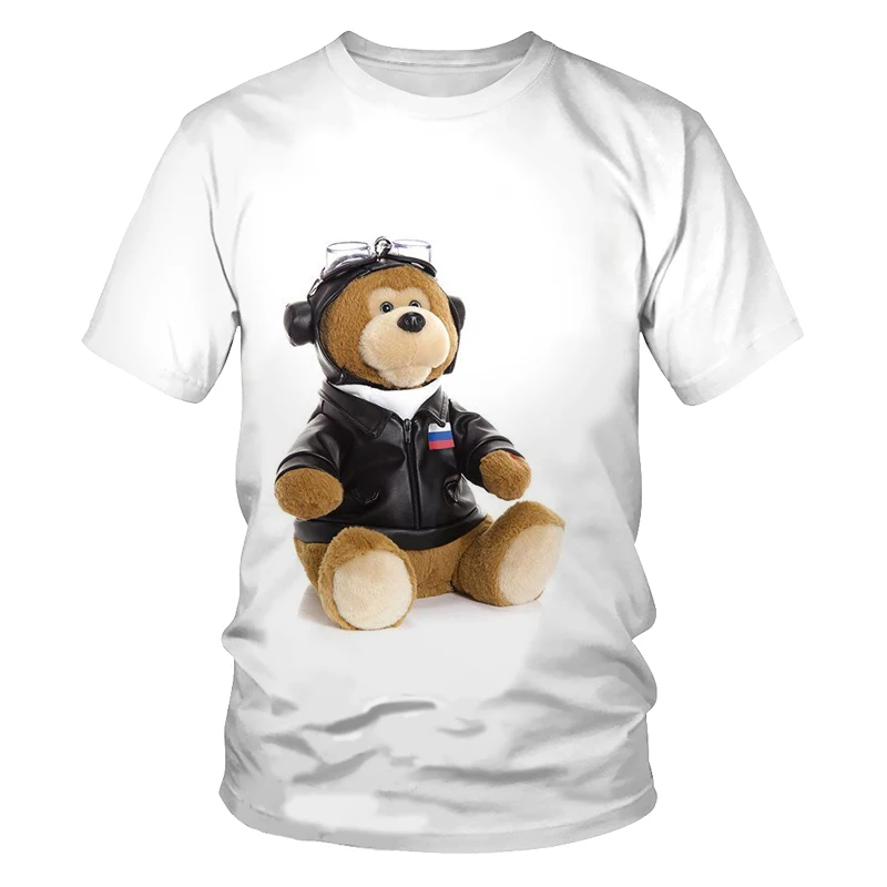 

Новинка, детская одежда с 3D-принтом медведя из мультфильма, футболка оверсайз с милым медведем, модная одежда с короткими рукавами для родит...