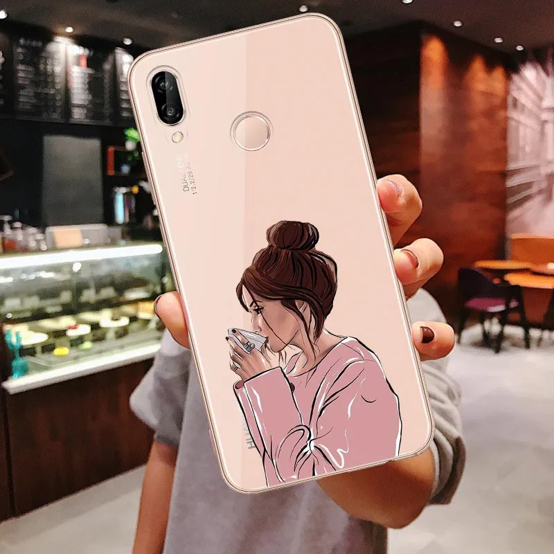 TPU Clear Soft Case For Huawei P30 Lite P30 Pro P20 Lite P20Pro Mate 10 20 Pro Mate 20 Lite Black Brown Hair Baby Mom Girl Cover - Цвет: TPU