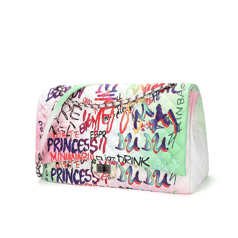 26 см среднего размера красочная Радужная сумка с граффити для женщин 2019
