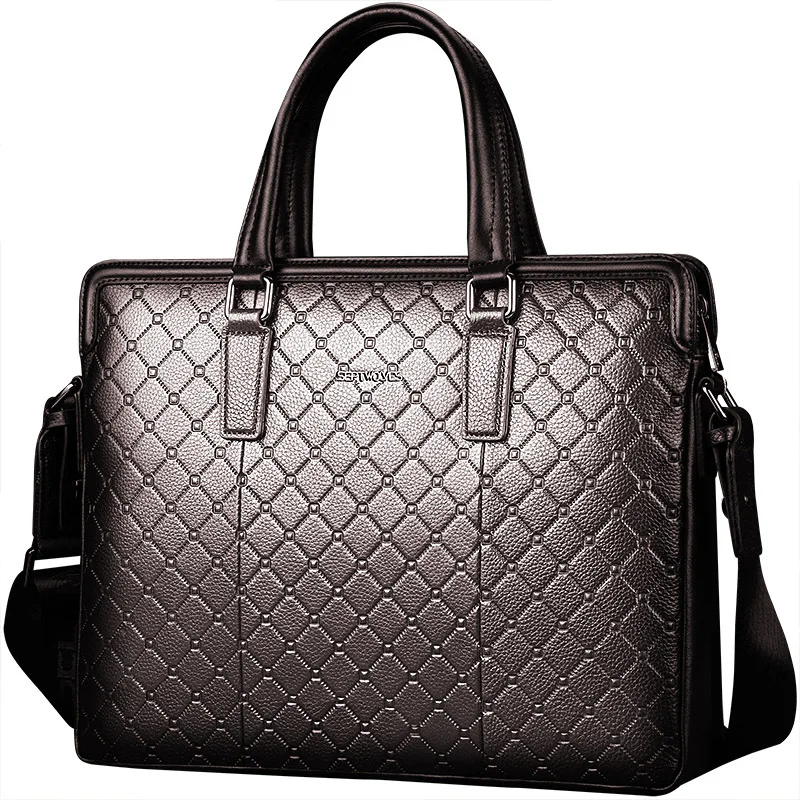Men's Bag Business Cowhide Shoulder Bag Messenger Bag Men's Bag Rhombus Portable Briefcase shoulder bag  bag