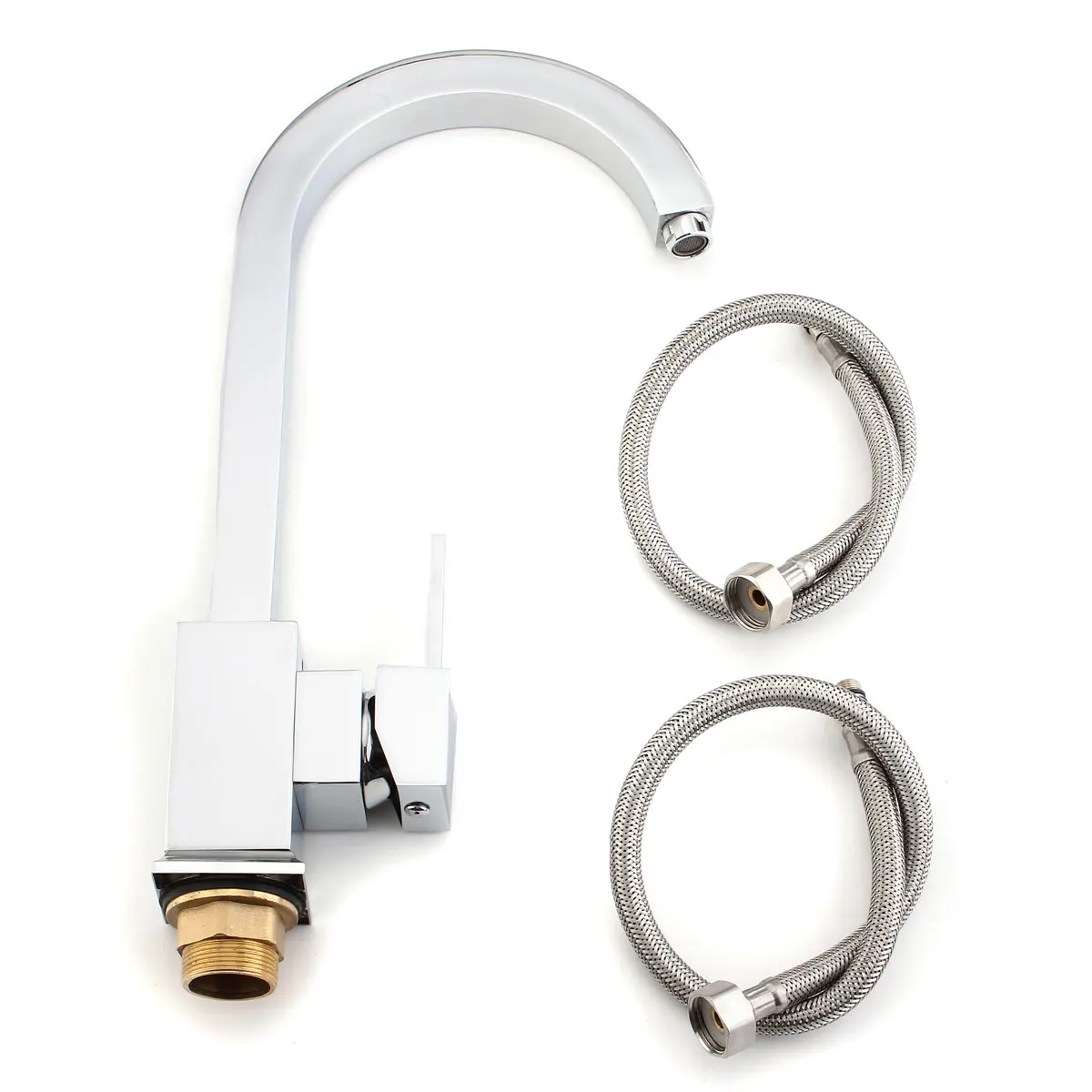 

Chrome Polished Square Single Lever Kitchen Faucet Spout Rotation Mixer Tap Cold And Hot Single Holes Water Tap Torneira