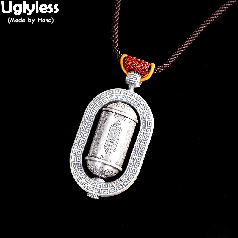 

Uglyless Настоящее серебро 990 пробы, молитва подвески в форме колеса + веревка из тайского серебра, сердца, сутры, буддийские подарки, ювелирные и...