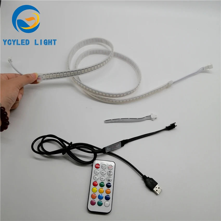 1 м 5 в usb ws2812b 144 светодиодов цифровой программируемый адресуемый 5050smd rgb Светодиодные полосы света ws2812 Светодиодная лента с радиочастотным пультом дистанционного управления