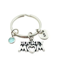 hockey mom initial letter monogram birthstone keychains keyring creative fashion jewelry women gifts accessories pendants