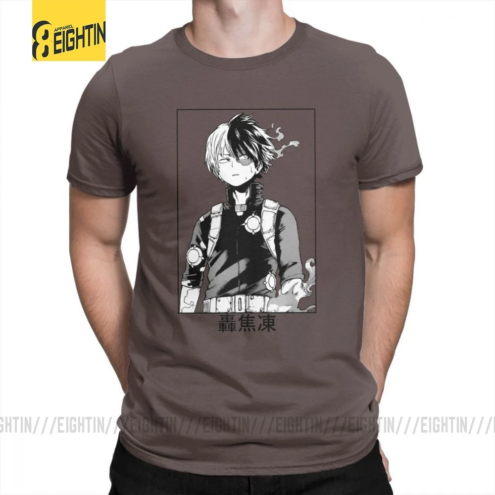 Todoroki Shoto My Hero Academy футболки из очищенного хлопка классические мужские футболки большого размера Футболки с коротким рукавом Популярные Мультяшные - Цвет: Коричневый