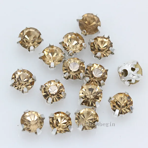 lt coffee 36p 7mm color Sew on crystal glass Rhinestone Silver Claw Montee 4-holes Sewing Stone Buckle jewelry,wedding Dress making Beads - Цвет: lt coffee