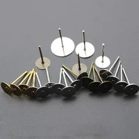 200pcslot jewelry findings components earring studs post pins flat round base 4 6 8 10 mm fit earring stud settings diy making