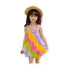 V-TREE летние платья для девочек, 2020, Модное детское Радужное платье, кружевные Детские платья для девочек, Детский сарафан