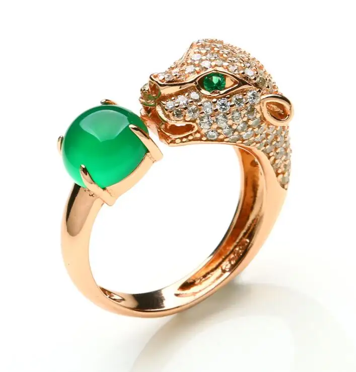 Женское кольцо с головой леопарда из стерлингового серебра S925 пробы роскошное