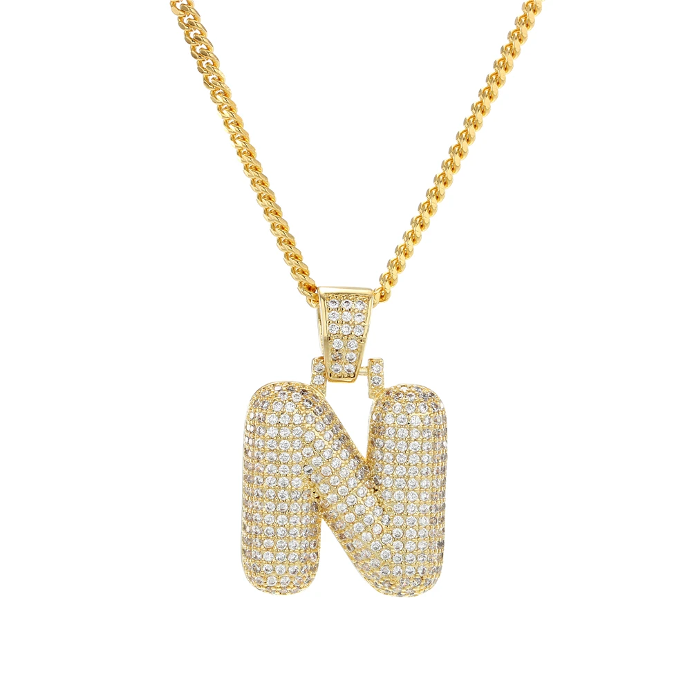 A Z ожерелье с буквами золотого цвета кубическим цирконием для мужчин и женщин