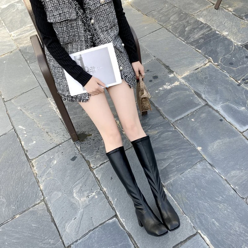 Облегающие однотонные кожаные Ботинки martin в байкерском стиле женские сапоги до