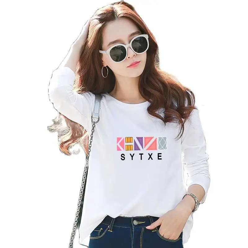 

T-shirt Tops Shirt White long sleeve women loose clothes new spring and summer 2021 render unlined upper outside long cotton