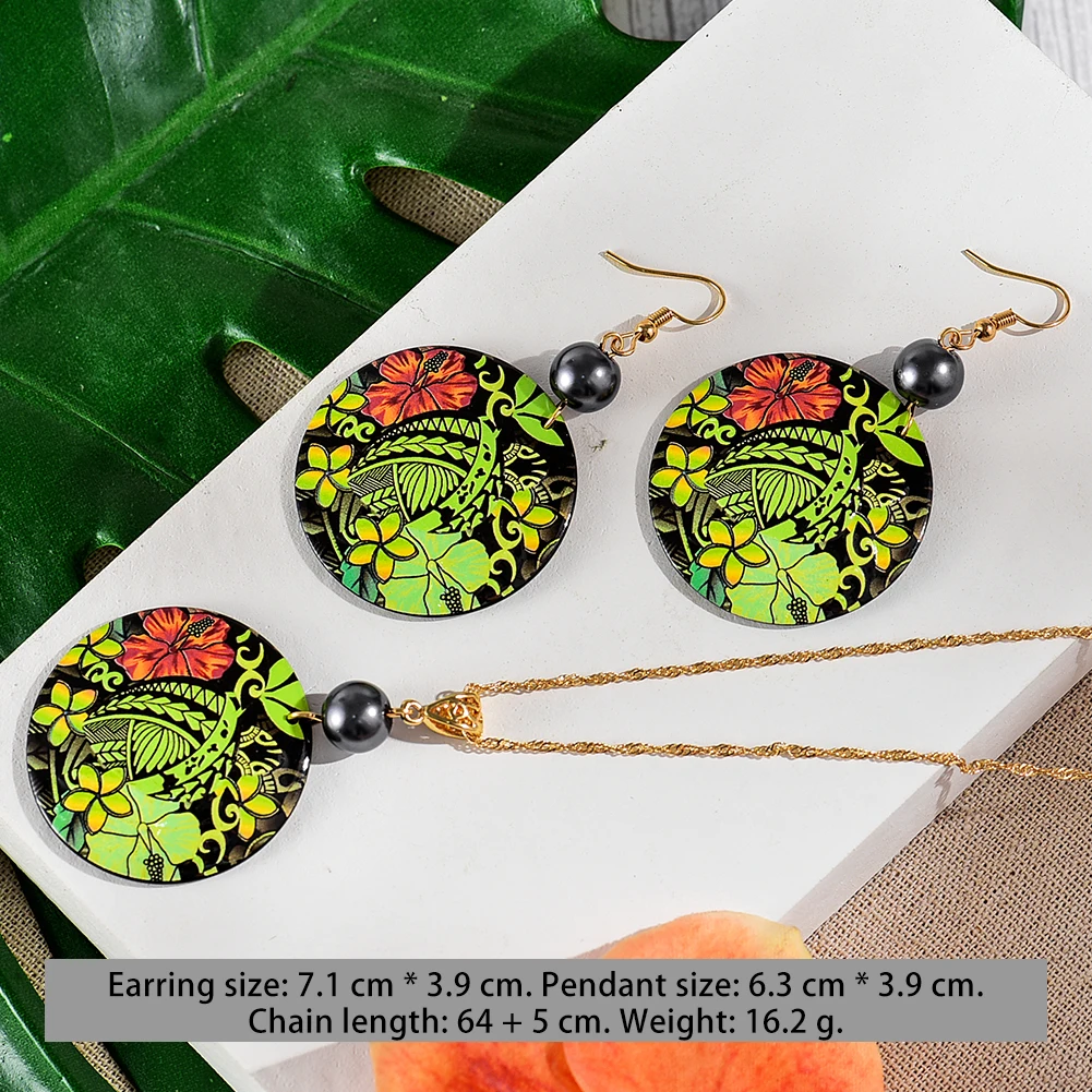 

Hawaiian Jewelry Set Hot Sale Color Round Plumeria Flower Trendy Acrylic Earrings and Necklace Wholesale Hot Selling for Women
