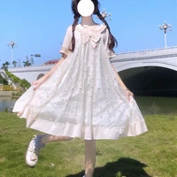 2021japanese summer kawaii navy collar bow short sleeve daisy flower dresses femalesweet soft girl lolita style women dress