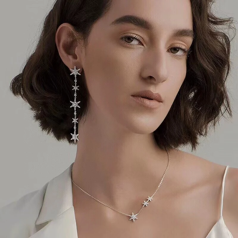 

Асимметричные Длинные серьги в виде снежинок из стерлингового серебра 925 пробы с инкрустацией из циркония
