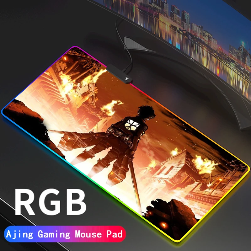 

Большой игровой коврик для мыши RGB XL, геймерский коврик для мыши для атаки на титанов, ПК, компьютера, светодиодная подсветка XXL, Настольный к...