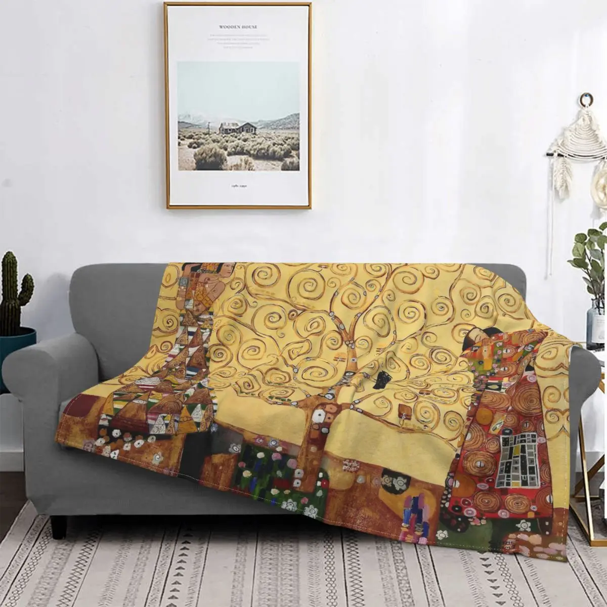 

Gustav Klimt Gestrickte Decken Flanell Baum des Lebens Stoclet Fries Leichte Dünne Decke für Auto Sofa Couch Bettdecke