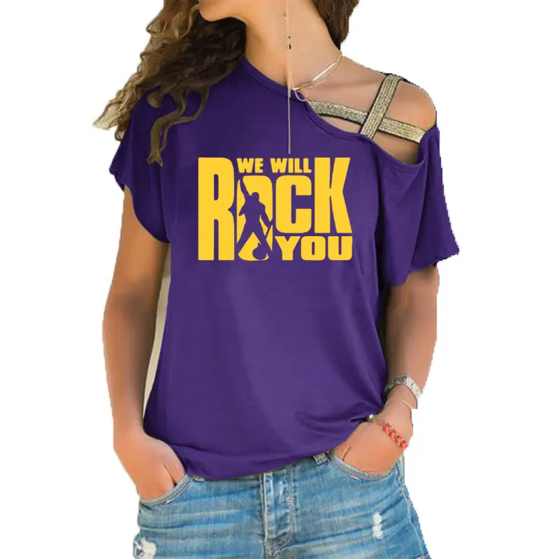 We Will Rock You, женская футболка, летняя, queen, рок-группа, футболка, короткий рукав, хлопок, рок-ролл, для женщин, с неровным перекосом, крест, топы - Цвет: 20