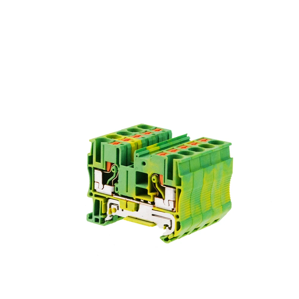 

Din Rail PE Terminal Block 10Pcs Ground Spring Feed Through Connection Push In Screwless Wire Conductor PT6-PE