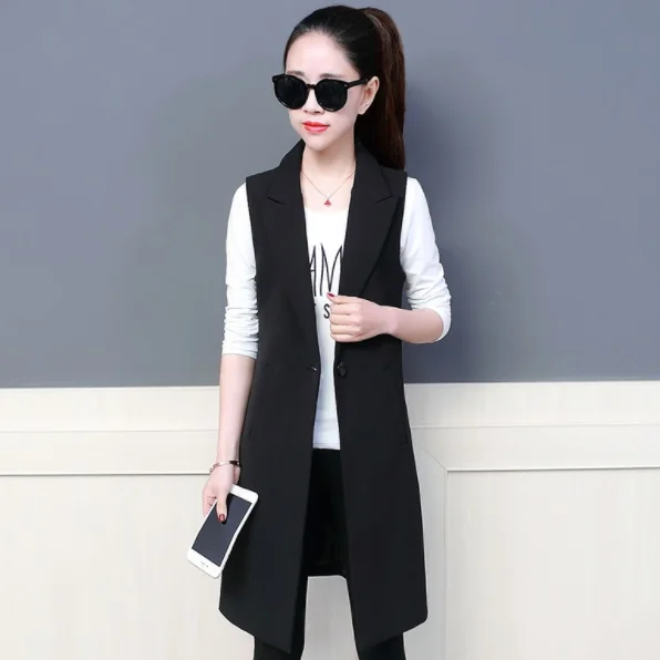 Элегантный Блейзер жилет большого размера XXXL Женский Длинный без рукавов куртка