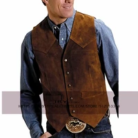 mens cow leather suit waistcoat steampunk vest western cowboy style s xxxl