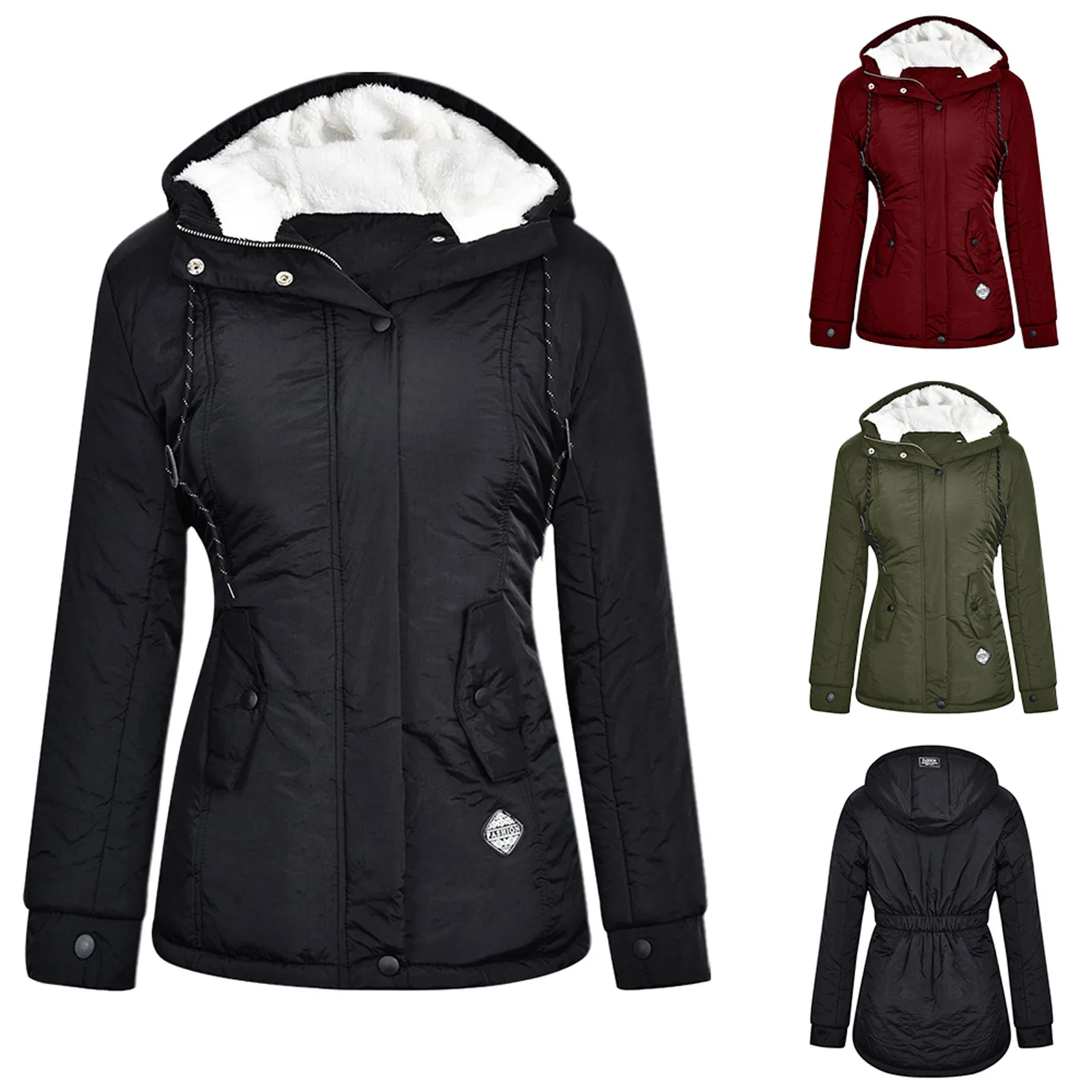 

Зимние парки, пальто, Толстая Женская куртка с капюшоном, хлопковая теплая Женская ветрозащитная верхняя одежда, пальто на молнии с кармана...