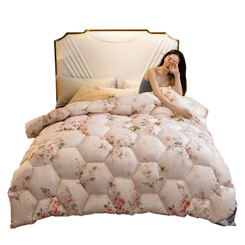 

SF 3D Flower Print Down Quilt Exquisite Fluffy Thick Winter Bedding Warm Cotton Feather Quilt Home Textiles 4 Seasons Down Duvet